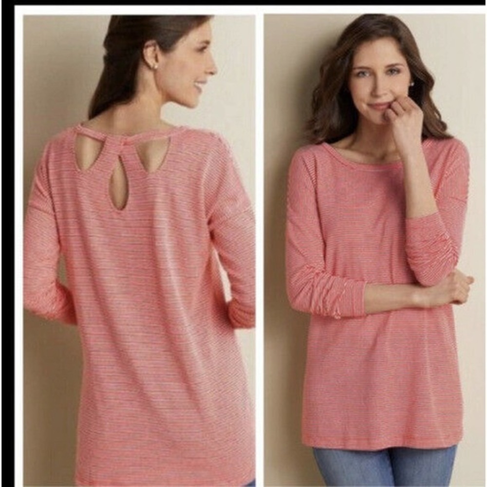 Soft Surroundings french keyhole Red striped top